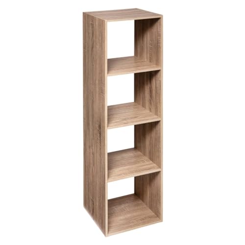 5five - Bibliothèque Etagère 4 Cases Effet Bois Chêne Hauteur 134 cm. Meuble de Rangement Colonne