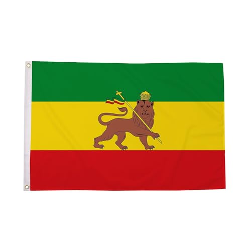 Bandera de Etiopía con león Rasta Flagtex grande de tela resistente para exterior
