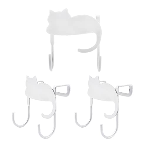 UFURMATE オーバー キャビネット ドア フック, 3個 アイアンオーバードア ダブルフック 装飾猫 食器棚引き出しフック 多目的フック キッチン バスルーム ベッドルーム用 (ホワイト)