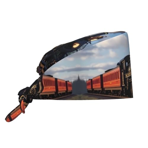 YYHWHJDE Breathable Work Hat Steam Locomotive Train Prints Adjustable Comfortable Chef Hat for Women & Men Black