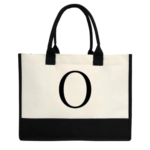 Bolsa feminina com inicial personalizada - bolsa de lona compacta, presente de aniversário de casamento personalizado, O, O
