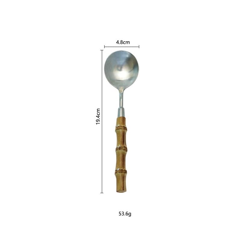 Set di Posate in Argento, 4/16/24/32/40/48 Pezzi, in Acciaio Inox 304, con Manico in bambù, Coltello e forchetta, Cucchiaio e Coltello da Bistecca. Argento - 40 Pezzi per 10 (Argento 32 Pezzi per 8)