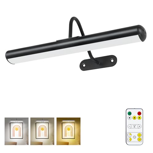 Picture Light for Wall Artwork with Remote, Battery Operated Wall Painting Lighting Rechargeable with 3 Colors, LED Display Accent Lighting with Dimmable Timer for Portrait Dart Hallway Gallery