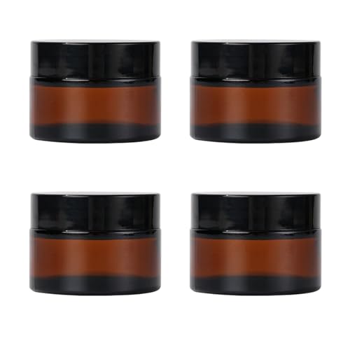 ZIYIZE Amber Glass Jars with Lids, 4 Pack 1oz Small Glass Jars with Inner Liners, 30 ml Reusable Empty Round Cosmetic Container for Creams, Lotion, Cosmetic, Spice, Powder