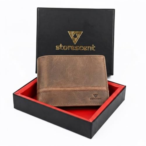 Image of Storescent Premium Genuine Leather Wallet for Men | Men's RFID Blocking Slim Purse | Hand-Stitched Pure Leather Gents Wallet (Vintage Brown)