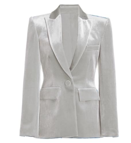 Velvet Jacket Blazers for Women Trendy Business Casual Button Up Fall Winter Outerwear Office Work Party Silver