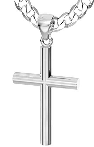 US Jewels Men's XL 50mm Heavy Solid 2in 925 Sterling Silver Christian Cross Pendant Necklace