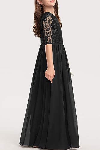 HOSIKA Flower Girls Dress Elegant Vintage Lace Chiffon A-Line Formal Birthday Wedding Party Floor Length Dress 6-13 Years3