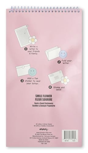 Image of iscream Fold and Send Girls Stationery Card Pad with Seals - Daisy Smiles | 40 Pack, Cute Design, Spiral Bound, Large 10.5 inch x 5.75 inch Cards, Coordinating Sticker Sheets, Fold and Send, Summer Camp Ready