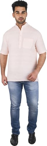 Image of Men's Cotton Short Kurta Without Pant | Mandarin Neck Short Kurta | Half Sleeve Casual Kurta | Traditional Ethnic Regular Kurta | Solid Plain Kurta for Men's (Pack of 1)