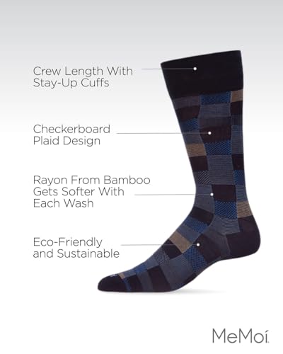 MeMoi Men's Checkerboard Plaid Rayon Dress Crew Socks3