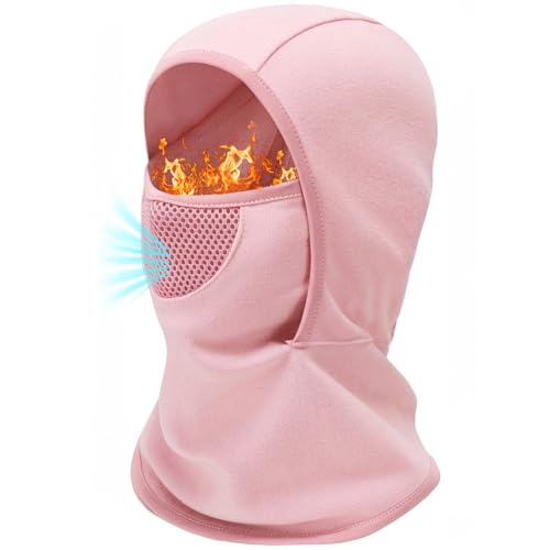 Breathable Kids Balaclava Ski Mask for Boys Girls - Windproof Fleece Winter Face Mask Cover for Cold Weather (US Age 5 Years 12 Years Pink)