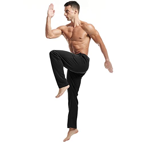 AMY COULEE Mens Cotton Athletic Pants Open Bottom Running Sweatpants Straight Leg Casual Joggers with Pockets2