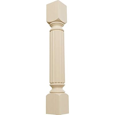 Ekena Millwork COL05X05X35RARW Raymond Reeded Cabinet Column (Top Block: 6", Bottom Block: 7"), 5"W x 5"D x 35 1/2"H, Rubberwood