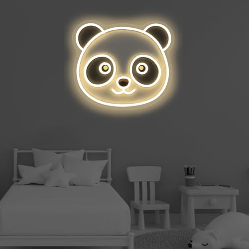 Image of Panda Neon Sign Cute Bear Led Light UV Print Sign Home Wall Decor Personalized Gift Birthday Gift Panda Dimmable Neon Art, 14.8 inchx13 inch