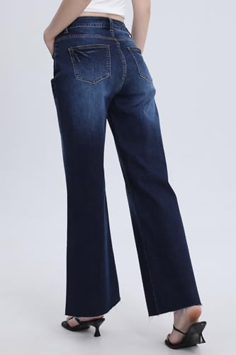 Women's Wide Leg Jeans High Waisted Stretch Loose Fit Denim Pants with Vintage Whisker Distressed Details2