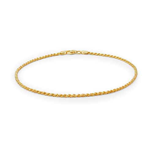 Anklets for Women Men Teens and Kids - 24K Gold Plated 2mm Rope Chain - Durable Foot Jewelry for Beach or Party - Cute Yellow Gold Ankle Bracelet - Anklet sizes are 9 10 and 11 inches (10.0)