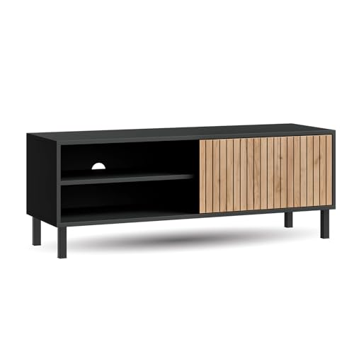 Planetmöbel Liora TV-Schrank, Fernsehtisch 120 cm lang, TV-Board stehend, Fernsehschrank für Wohnzimmer, TV Möbel 38 x 120 x 44,5 cm, Anthrazit Gold Eiche
