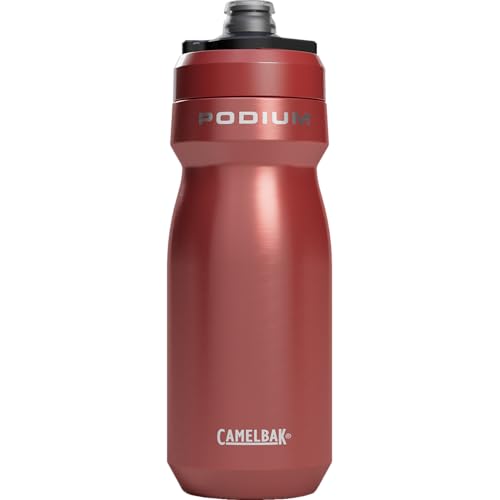 CAMELBAK Podium - Botella de agua de acero inoxidable aislada para bicicleta, fitness y deportes, se adapta a la mayoría de jaulas de bicicleta, 18 onzas, rojo sierra