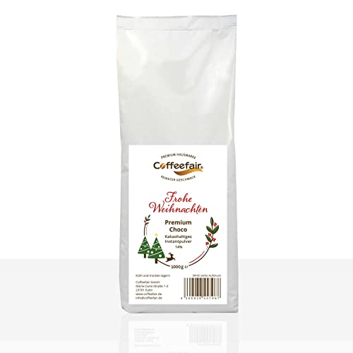 Coffeefair Premium Choco Kakao Weihnachtsedition 10 x 1kg Kakaopulver mit 14% Kakaoanteil für Kaffeevollautomaten geeignet, heiße Schokolade für Weihnachtsmarkt, frohe Weihnachten