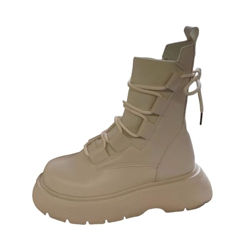 Generisch - Botas de invierno para mujer, forro cálido, botas de nieve cómodas, zapatos suaves y cómodos, aspecto de piel, antideslizantes, elegantes, para exteriores, beige, 40 EU