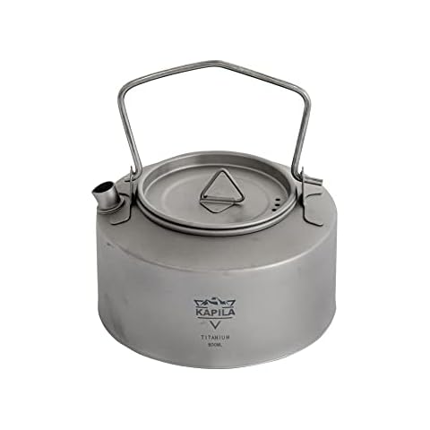 KAPILA 800ml Titanium Kettle with Folding Handle Ultralight Camping Kettle Camp Tea Coffee Pot Large Outdoor Hiking Kettle Pot Portable Camping Tea Kettle Cover