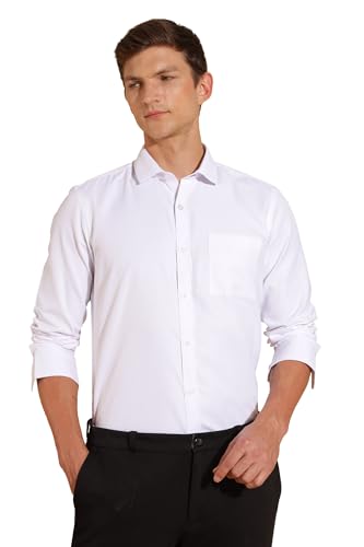 Image of Fyltr Men's Regular Fit Shirt - Dobby Self Design| Full Sleeve | Functional Patch Pocket | White Formal Shirts for Men