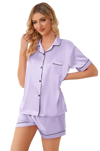 Image of Girls & Womens Satin Pajamas Set, Silk Button-Down Sleepwear 2 Piece Nightwear, 3 Years - Women XXL