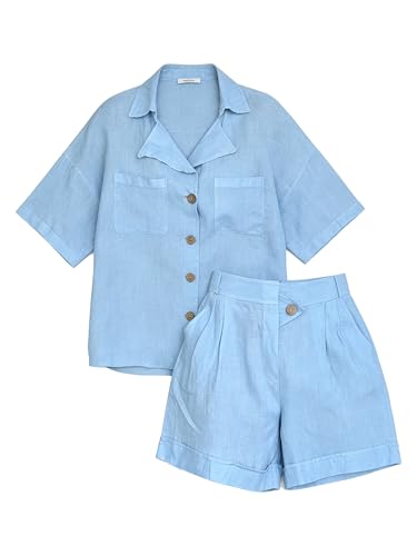 Ensemble d'été 2 pièces en lin manches courtes short vêtement femme grande taille 5XL