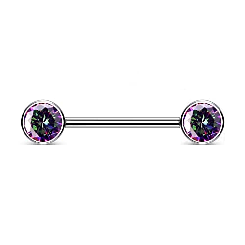 Paula & Fritz® Piercing push-in para pezón, circonita, titanio, grado 23, bola de 5 mm, 6 mm, set de barra de 1,6 mm de grosor, sin rosca, barra recta, puente de barra, Titanio Circonia cúbica,