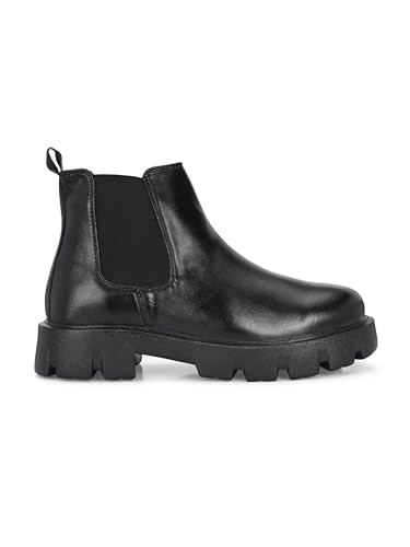 Image of HiREL'S Premium PU Chelsea Boots for Men, Black, Chunky Lug Sole, Arch Support, Slip-Resistance, Height Increasing