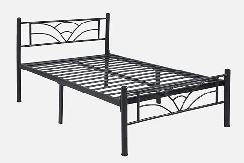 Image of Zyra Metal Extra Single Size Bed Without Storage | Wrought Iron Cot with Headboard & Footboard| Sturdy Powder Coated Platform Bed Extra Single Size Cot for Bedroom (Zyra Black)