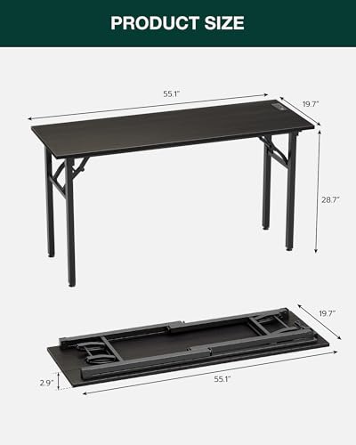 Image of Small Folding Computer Desk - 55.1 Inch Portable Table for Craft and Study, Lightweight Desk for Small Spaces, Foldable Laptop Table Built-in AC /USB Outlets for Convenience, Dark Oak