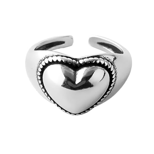 Vintage Silver Heart Ring for Women Non Tarnish,Punk Adjustable Open Heart Love Ring Dainty Engagement Wedding Promise Love Stacking Finger Rings Fashion Statement Jewelry