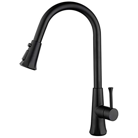 Kitchen Tap with Pull Down Sprayer High Arc Single Handle Faucet with 3-Modes Pull Out Sprayer Matte Black Professional Solid Brass Kitchen Taps Gudetap GT10026B Cover