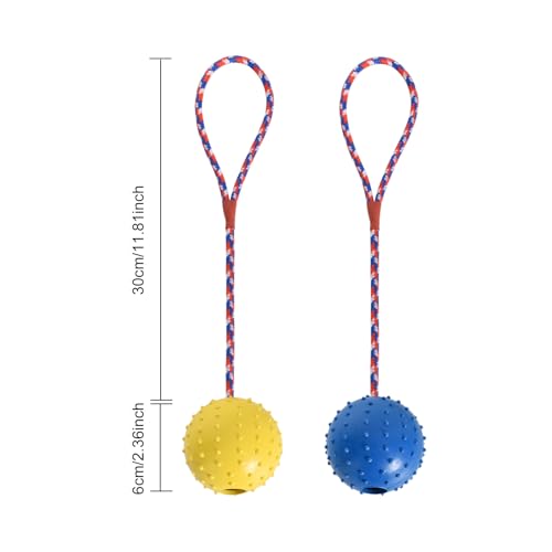 Disnace Durable Balls For Dogs,Dog Rope Ball,Ball With Rope Dog Toy,Natural Elastic Solid Rubber Dogs Balls,Hollow Rubber Ball,Interactive Dog Ball On a String-Yellow & Blue (ø 7 X 30) - Image 2