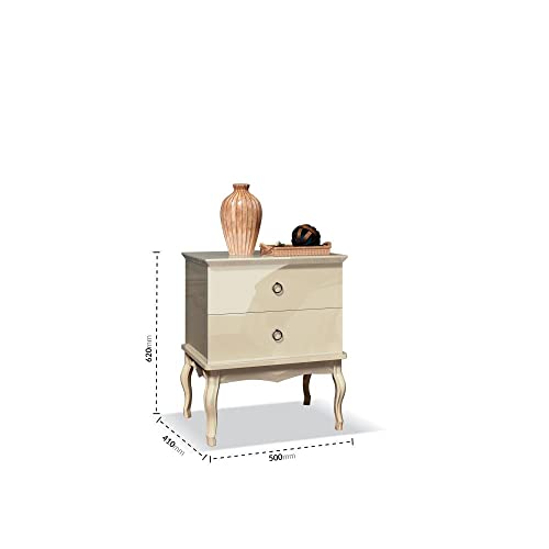 Mesa de cabeceira Off White com 2 Gavetas Luis XV EDN