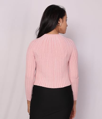 Image of ICW Women Knitted Rhinestone Embellised Daimond Studded Mesh Round Neck Long Sleeve Crop Top T-Shirt 206
