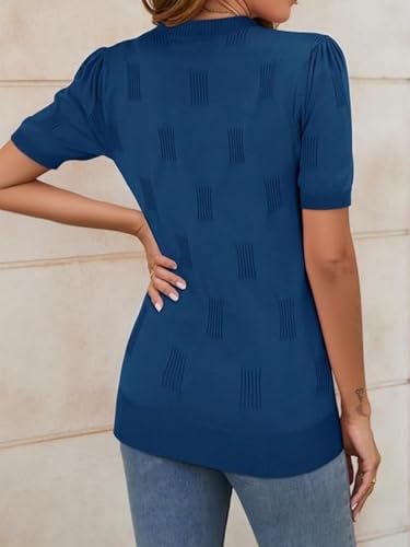Image of jonivey Women's 2025 Soft Crew Neck Summer Short Sleeve Pullover Sweater Fashion Trendy Dressy Casual Outfit Knit Blouse