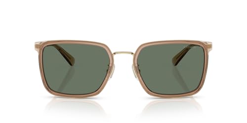 COACH Men's HC7171 Metal C Hardware Square Sunglasses, Light Gold/Sand/Green Solid, 56 mm