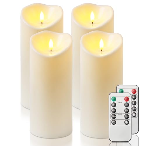 Image of Homemory 4 inchx9 inch Outdoor Waterproof Flameless Candles with Timers and Remote Control, Battery Operated Candles, LED Plastic Candles, Ivory White, Set of 4