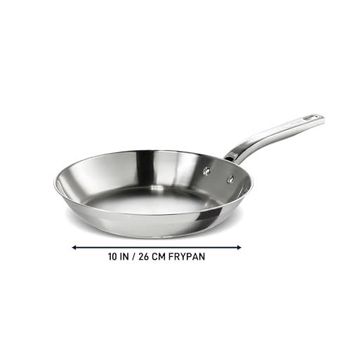 T-FAL Stainless Steel, 26cm Frypan, 18/10 Stainless Steel Interior and Exterior, Heavy Gauge, Superior Heat Distribution, Ideal for high Heat Cooking, Induction, Oven Safe 500°F, Silver by T-Fal - Image 2