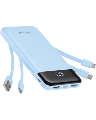 charmast Portable Charger with Reinforced Built-in 4 Cables,10000mAh Power Bank Travel Essentials 6 Outputs 3 Inputs 3A Fast Charging Compatible with iPhone iPad Samsung Google Pixel LG Moto