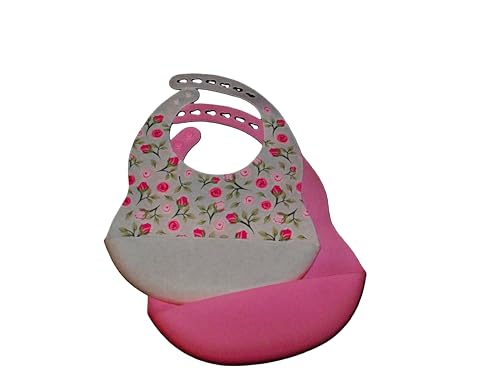 Floral Print Baby Bib with Adjustable Closure, Pink and Marble with Pink Roses Pattern Bibs, Bowl and spoon included. 4 piece