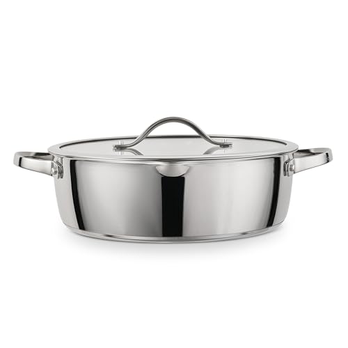 Image of Tramontina Tempo Tri-Ply Base Stainless Steel 6-Quart Braiser Pan with Glass Lid, Induction-Ready, Oven-Safe, Dishwasher-Safe