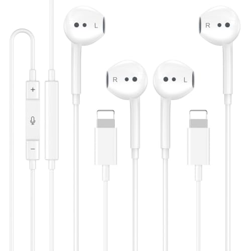 2 Pack Wired Headphones for iPhone Earbuds Built-in Microphone & Volume Control Nosie Reduction Headsets Compatible with iPhone 14/13/12/11/XR/XS/X/8/7/SE/Pro/Pro Max/Support All iOS System
