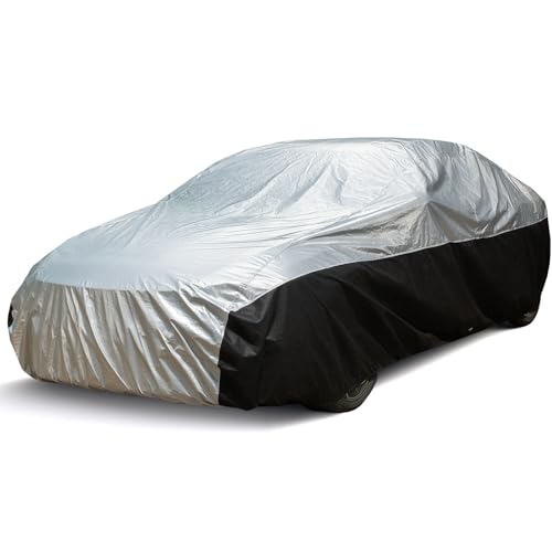 Season Guard Ultimate Plus Car Cover,100% Waterproof Aluminium with Cotton Fleece and Breathable Fabric with Two Extra 19.6ft Windproof Tie Down Straps,Fits Cars up to 185