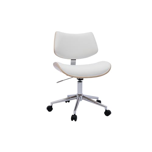 Miliboo Chaise de Bureau à roulettes Design Blanc, Bois Clair chêne et métal Malmo
