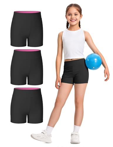 JOCMIC Girls Cycling Shorts Kids Dance High Waisted PE Short for Bike Yoga Gymnastics Running 3 Pack Black 11-12 Years Tag150