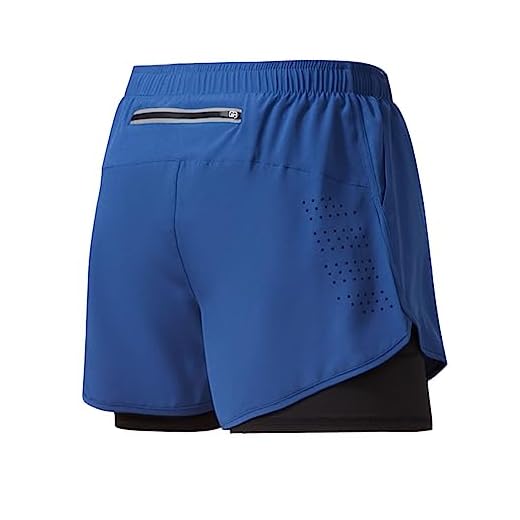 GUOCU Hombres Pantalones Cortos Deportivos 2 en 1 Correr Entrenamiento Ligeros Gimnasio Fútbol Secado rápido Shorts Deportivos de Doble Capa con Bolsillos Laterales Azul M